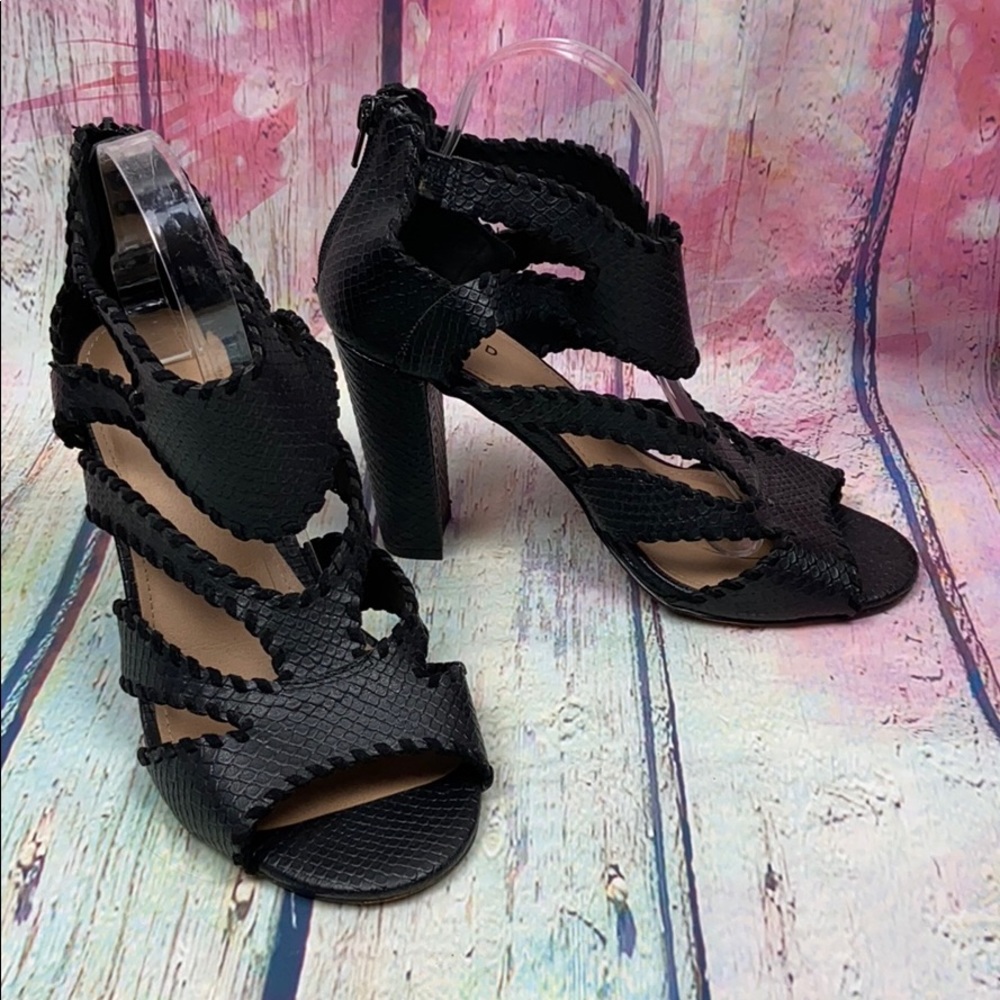 Torrid Snake Skin Stitched Strappy Open Toe Heels